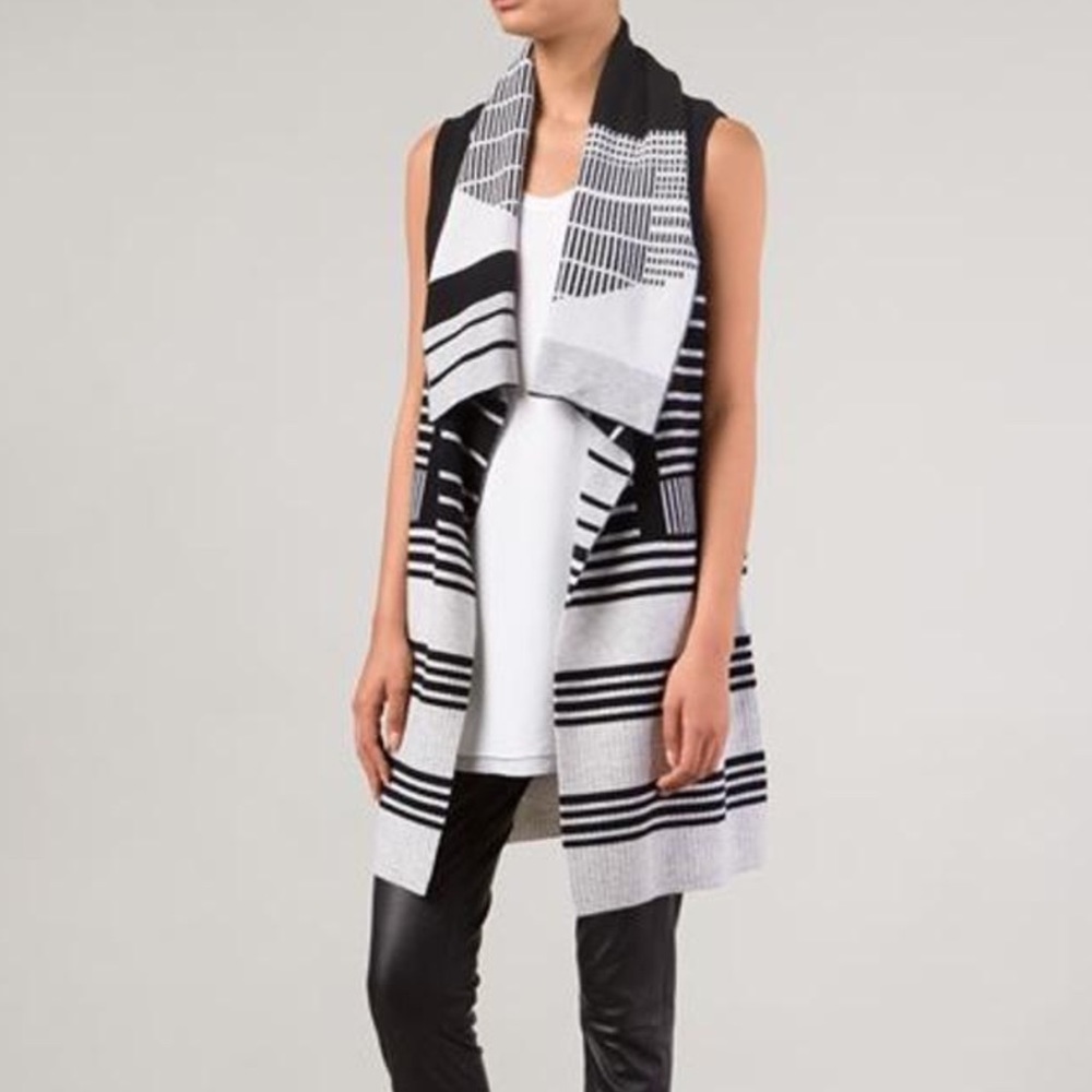 Vince Black and Gray Striped Cardigan Wool And cashmere